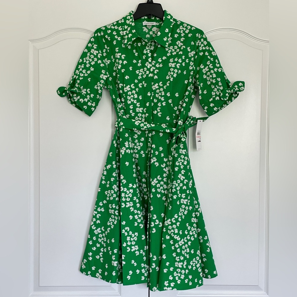 Calvin Klein Emerald Green Floral Long Sleeve Dress NWT
